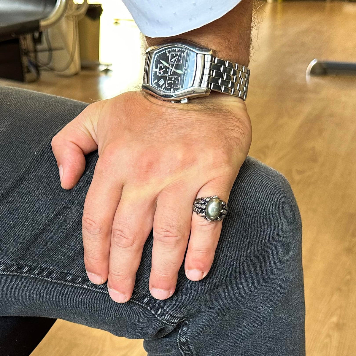 925 Sterling Silver Claw Ring - with Natural Pyrite Stone — 3