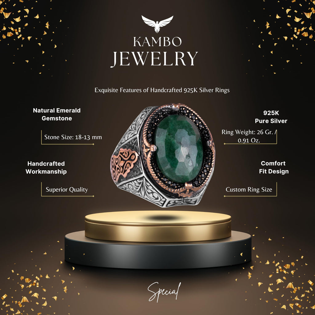 Natural Emerald Stone Ring - 925 Sterling Silver — 2