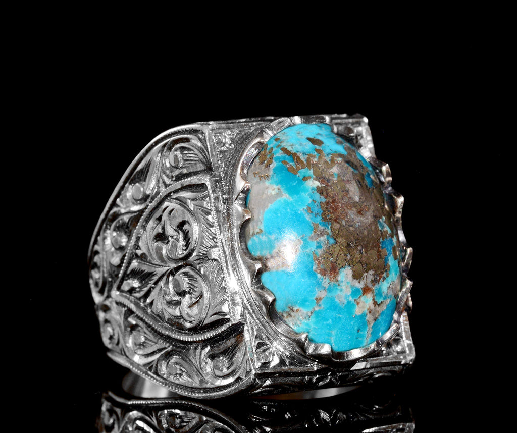 KAMBO Handmade 925 Sterling Silver Men's Byzantine Ring with Natural Pearl Gemstone, Vintage Statement Jewelry, Elegant 