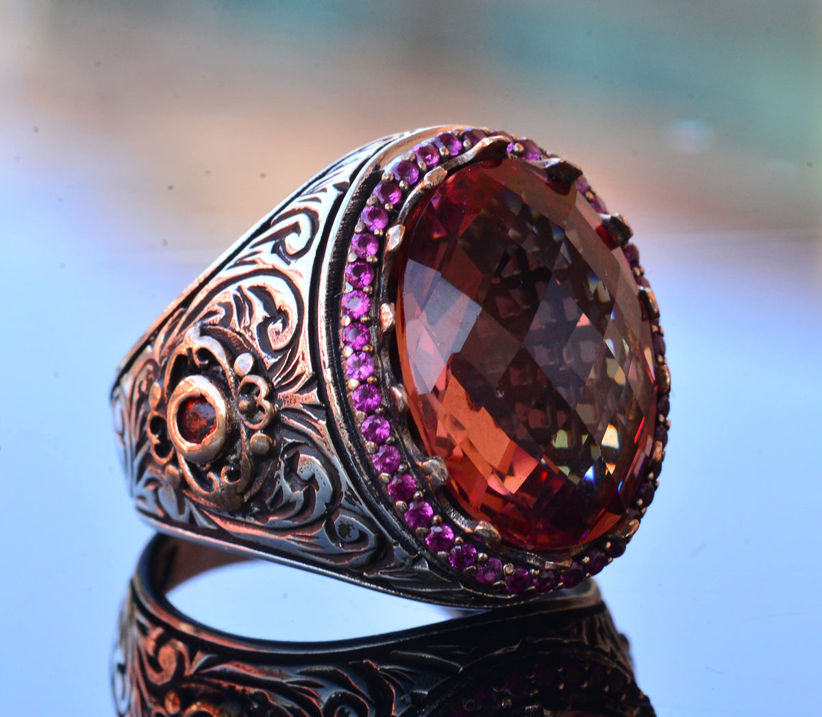 King Ring - Silver, Synthetic Sultanit Stone Ring - Unique Silver Men's Jewelry — 3
