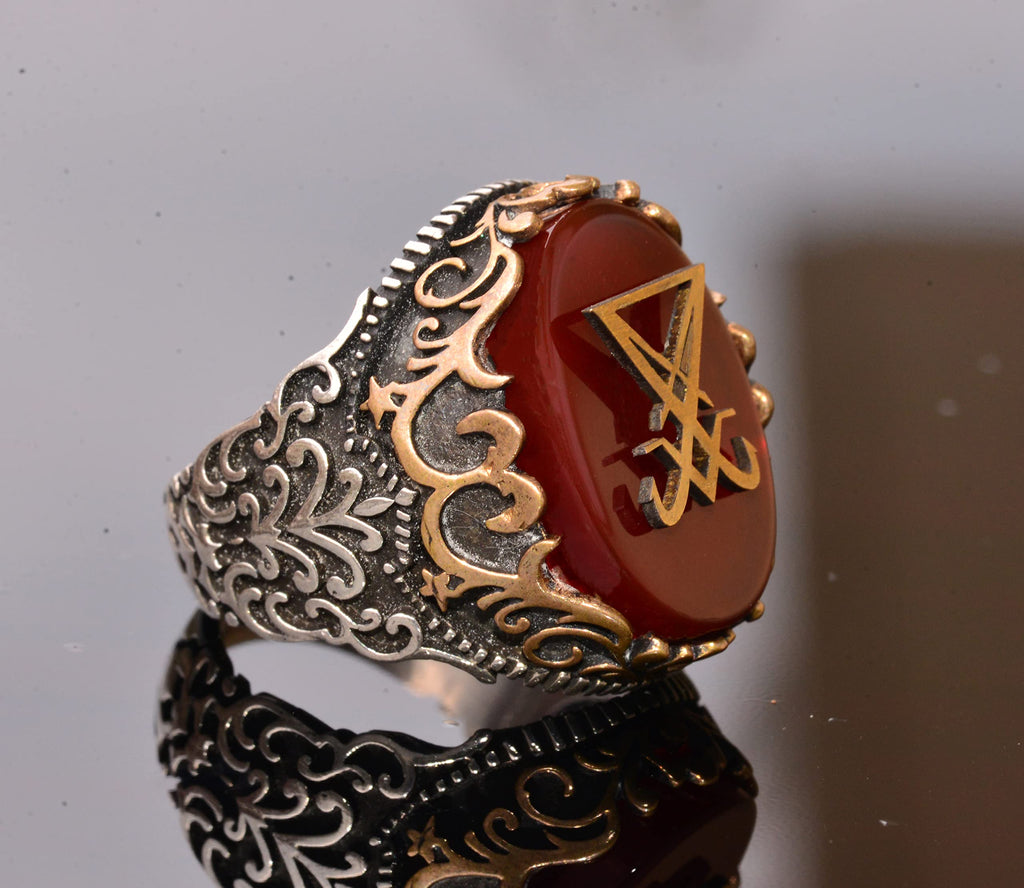 Natural Red Agate Gemstone Ring - 925 Sterling Silver Seal Ring — 4