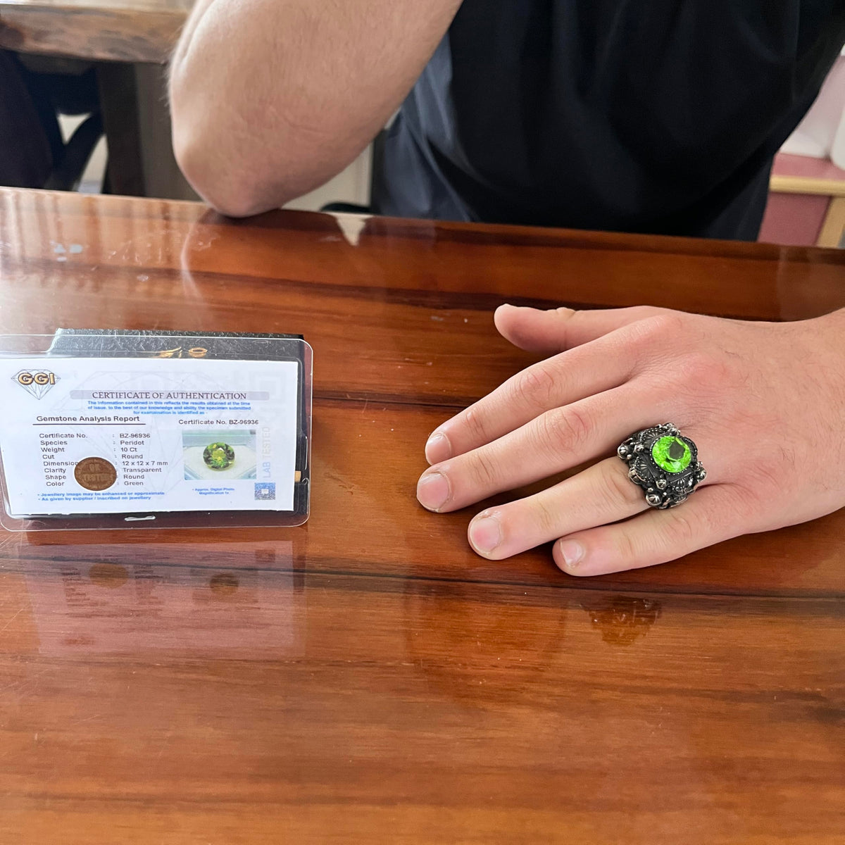 KAMBO Certified Peridot Stone Mosque Ring Men's - 925 Sterling Silver Ottoman Style Statement Ring - Handmade Green Stone Islamic Jewelry — 2