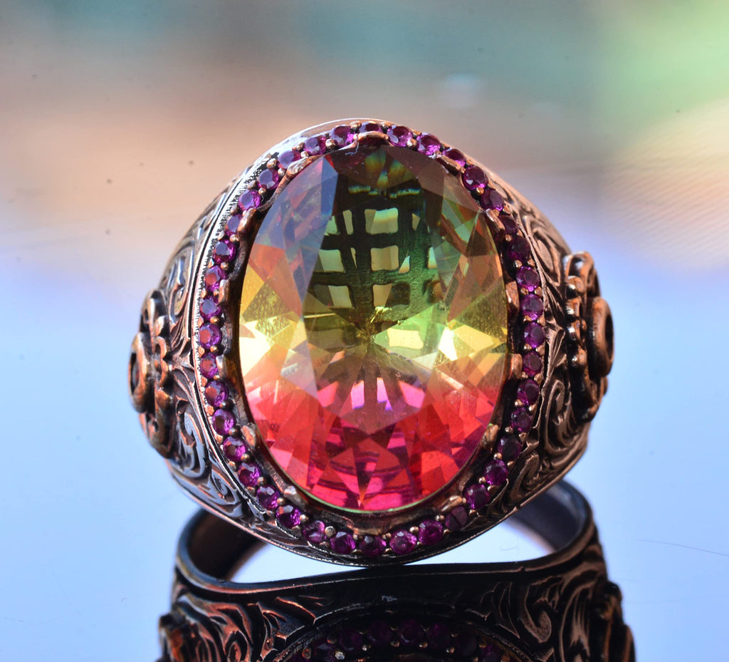 925 Sterling Silver King Ring - Multicolored Artificial Stone - Handmade Men's Jewelry — 5