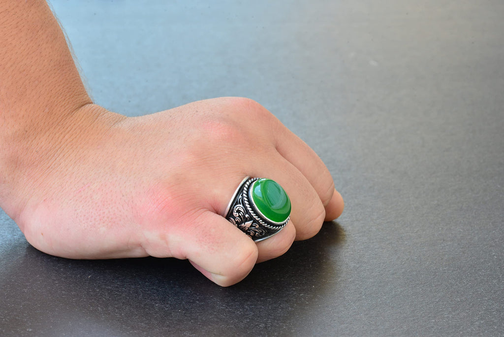 For Natural Stone Collection: 925 Sterling Silver Ring - Jade Stone — 7