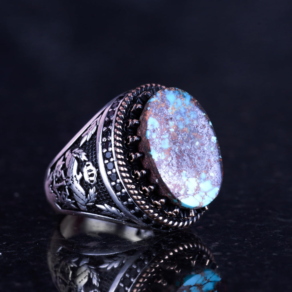 Natural Arizona Turquoise Stone Ring, 925 Sterling Silver Ring, Eagle Ring — 4