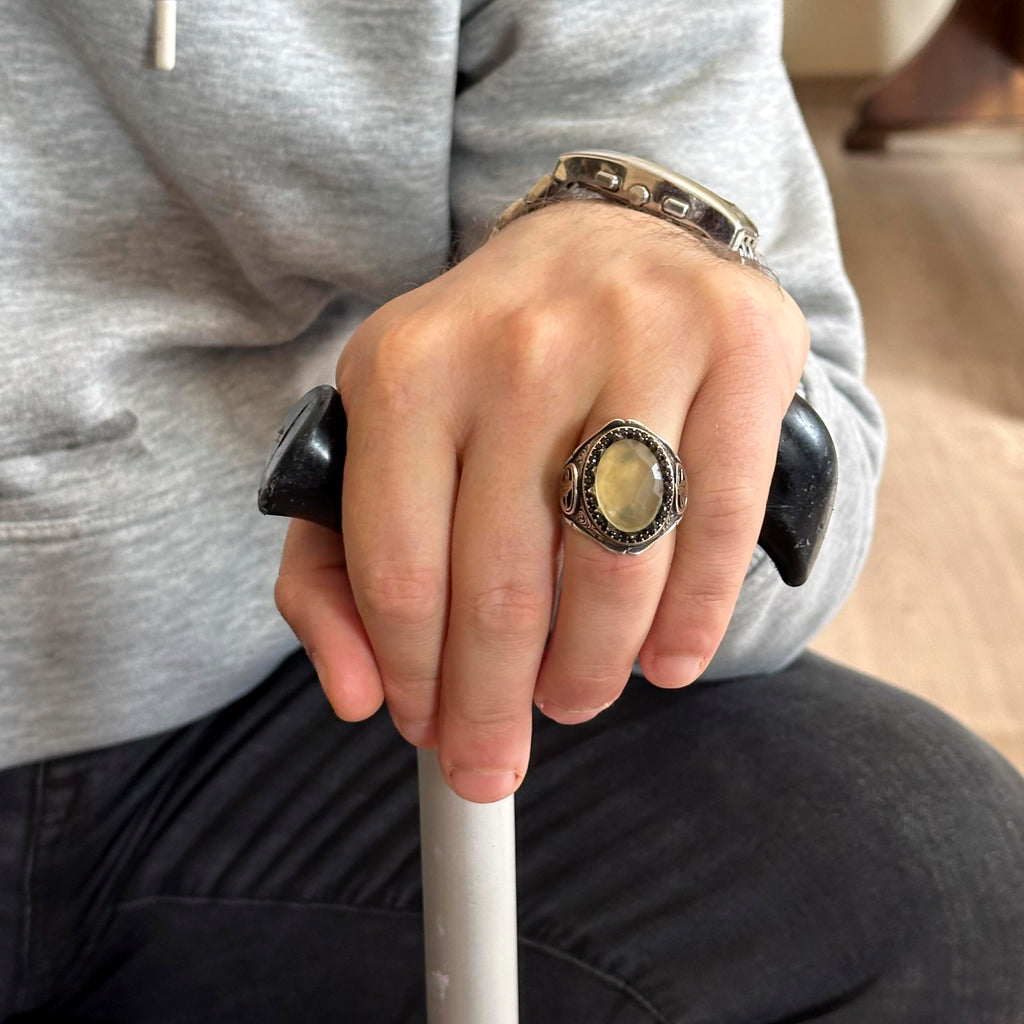 925 Sterling Silver Men's Ring - Handmade Elegance with Natural Lemon Topaz Stone — 3