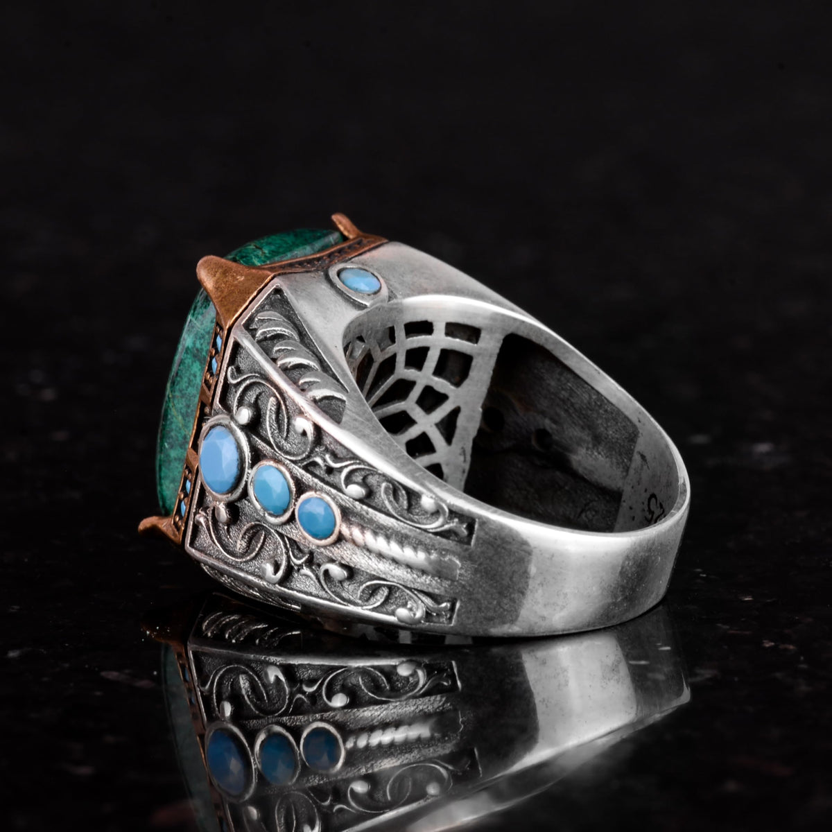 Natural Stone Ring - 925 Sterling Silver Ring (Chrysocolla) — 7