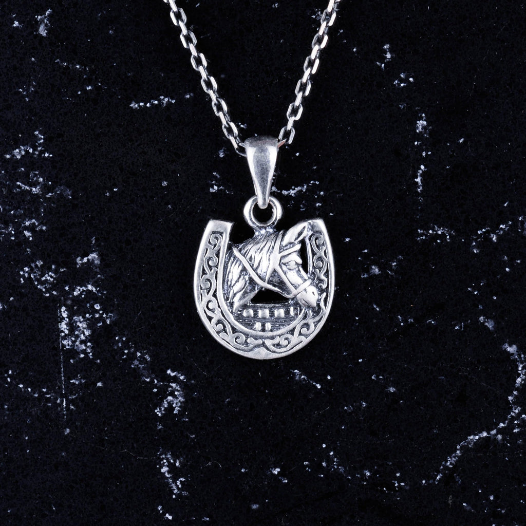 925 Sterling Silver Horseshoe and Horse Head Pendant - Handmade Symbol of Luck and Strength — 5