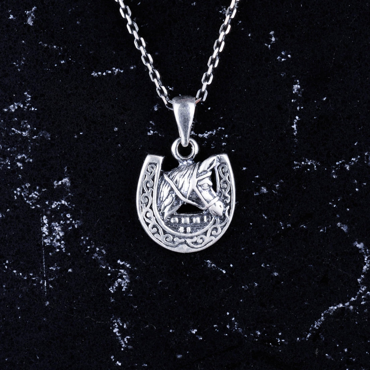 925 Sterling Silver Horseshoe and Horse Head Pendant - Handmade Symbol of Luck and Strength — 5