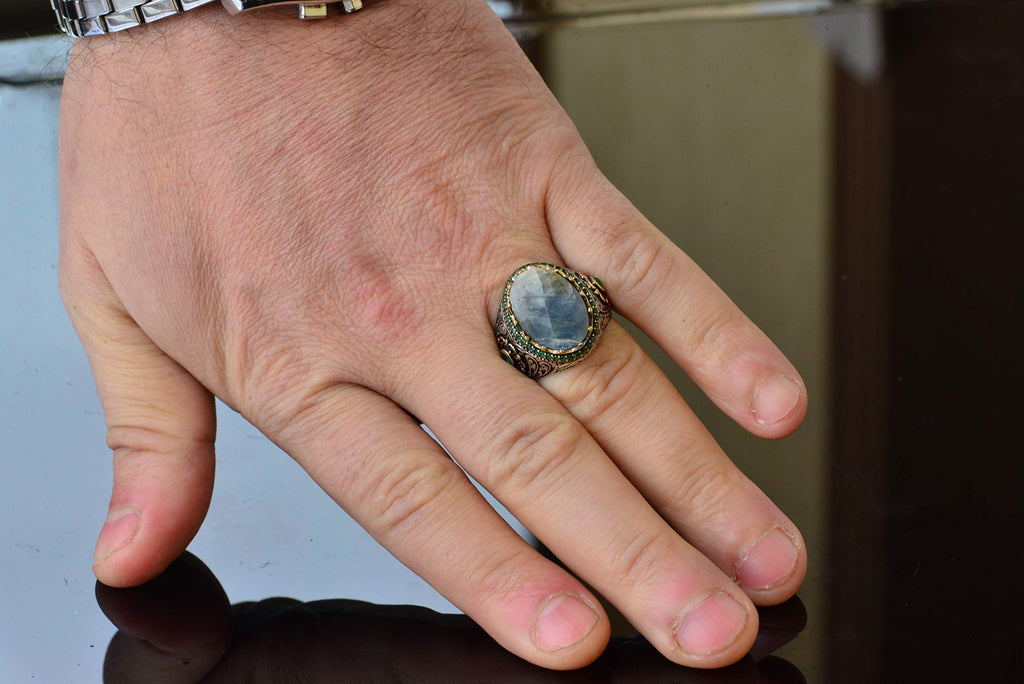925 Sterling Silver Ring - Natural Sapphire Stone — 7