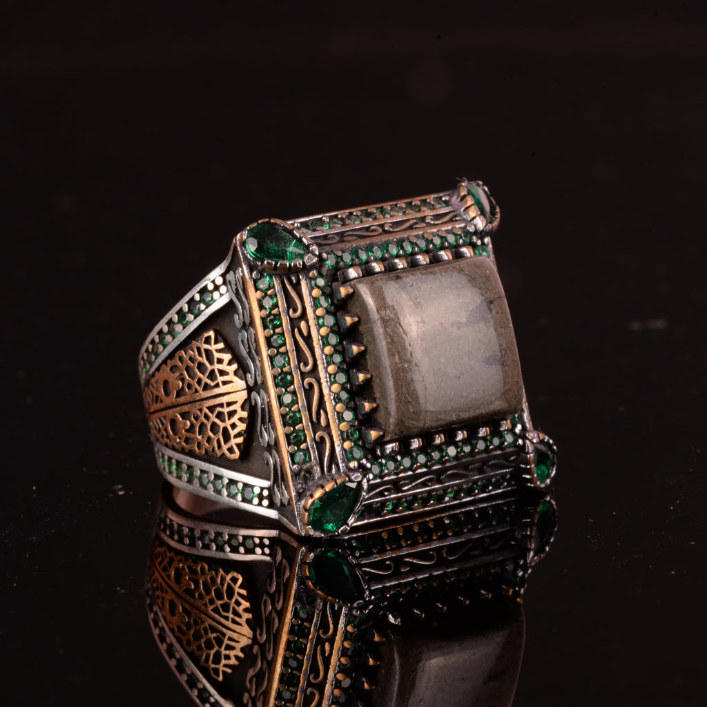 Natural Pyrite Stone Ring, Sultan Ring, 925 Sterling Silver Men's Ring (Model-2) — 4