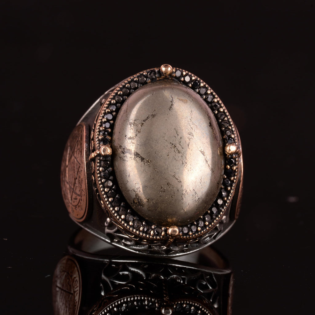 Natural Pyrite Stone Ring - 925 Sterling Silver Men's Ring — 4