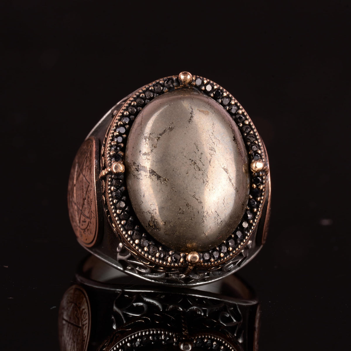 Natural Pyrite Stone Ring - 925 Sterling Silver Men's Ring — 4