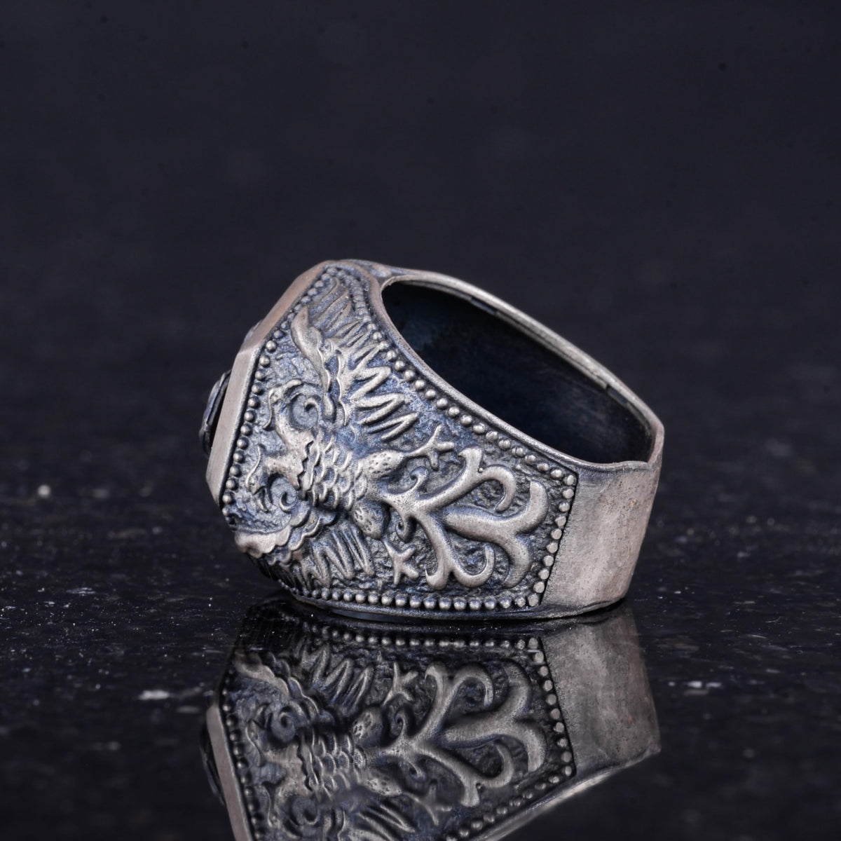 Kambo Sacred Family Symbol 925 Sterling Silver Men's Seal Ring — 7