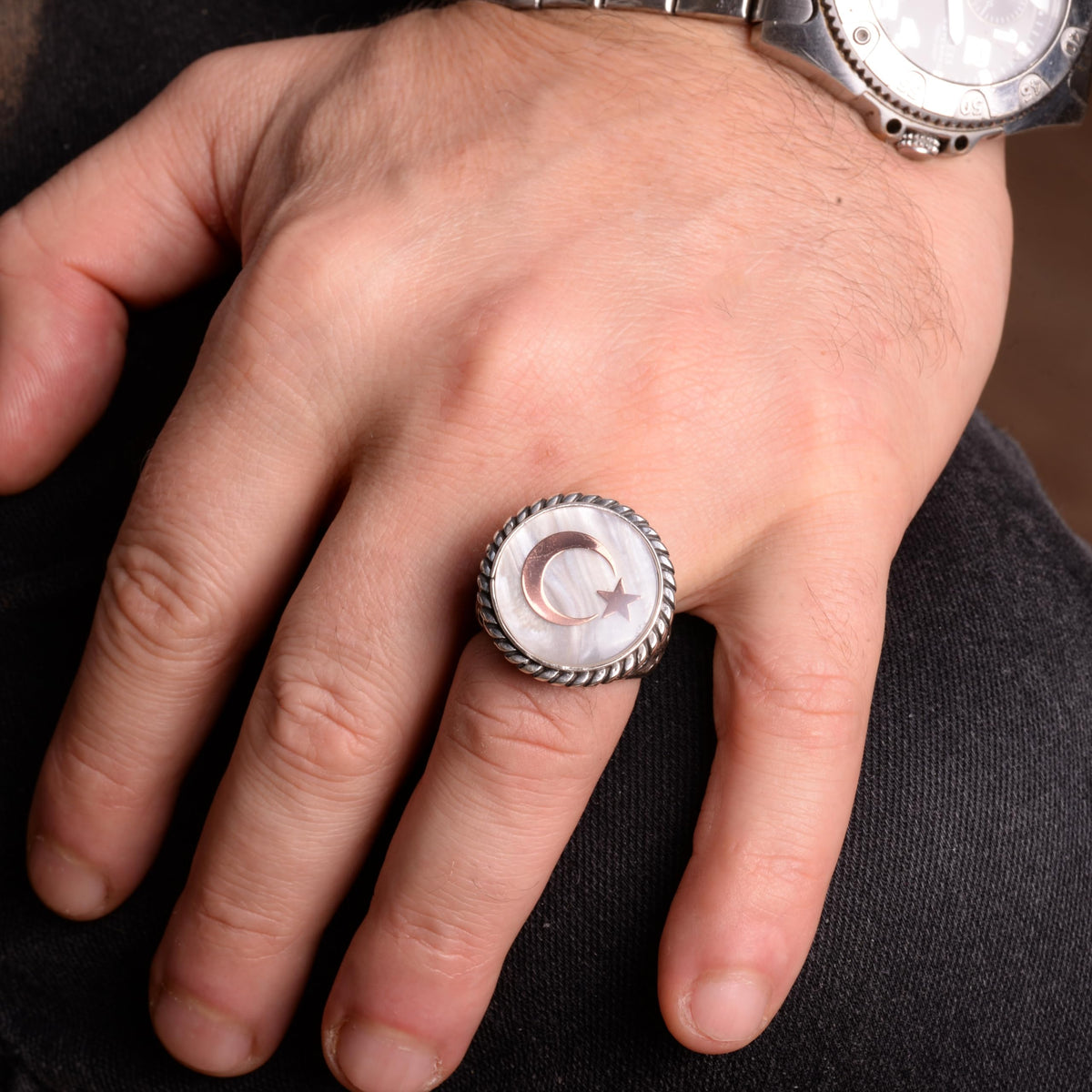 925 Sterling Silver Ring - Signet Ring - Symbolic Ring (Star and Crescent) — 3