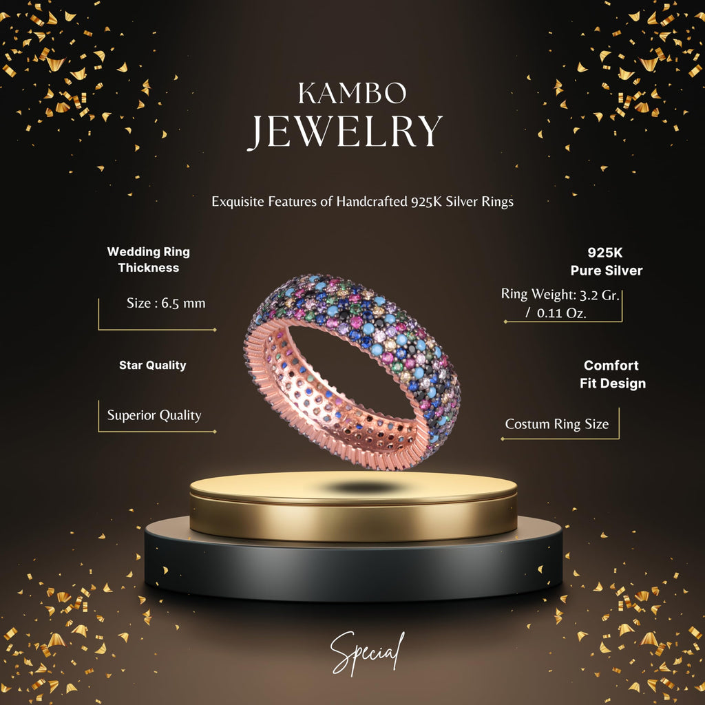KAMBO 925 Sterling Silver Women's Infinity Band – Rose Gold Plated Multicolored Zircon Ring — 2