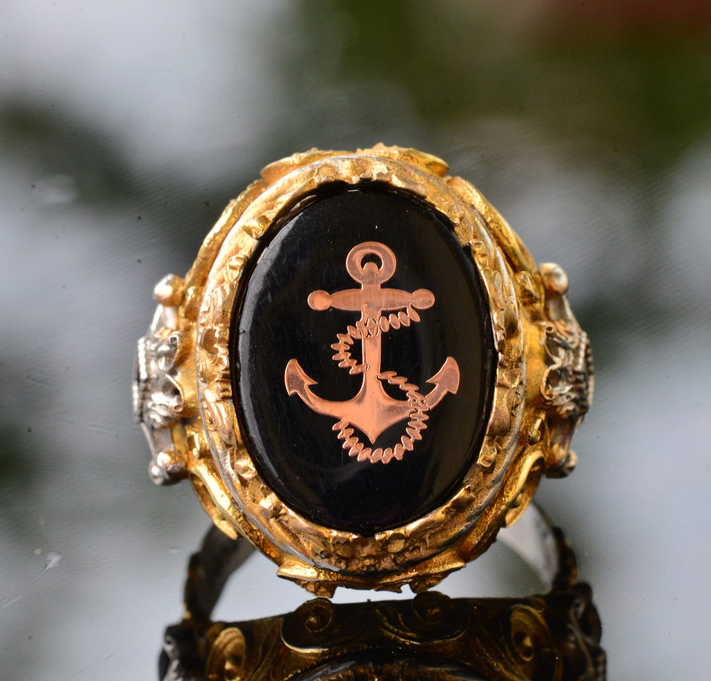 Men's Silver Ring - Gold Plated Ring - Seal Ring (Ship Pier) — 5