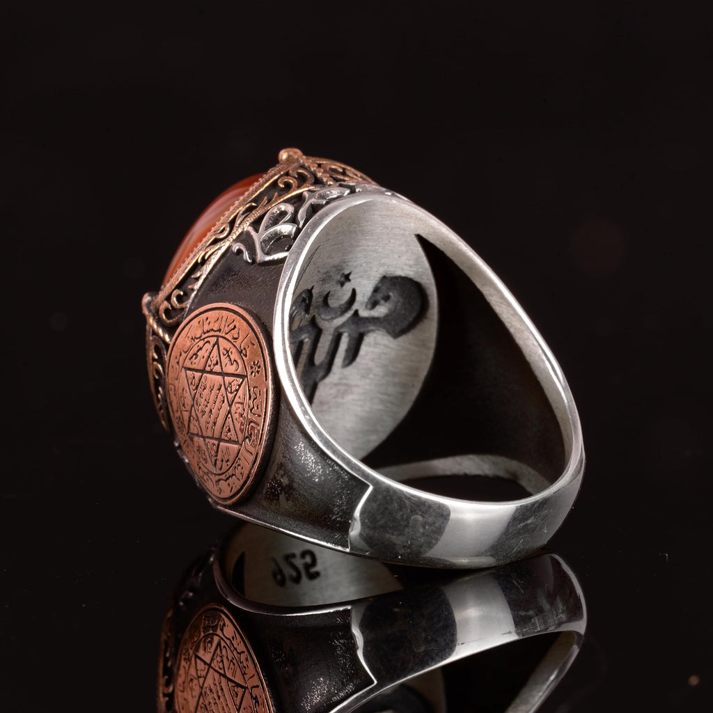 Handmade Silver Ring - Natural Carnelian Stone, Star of David Symbol — 7