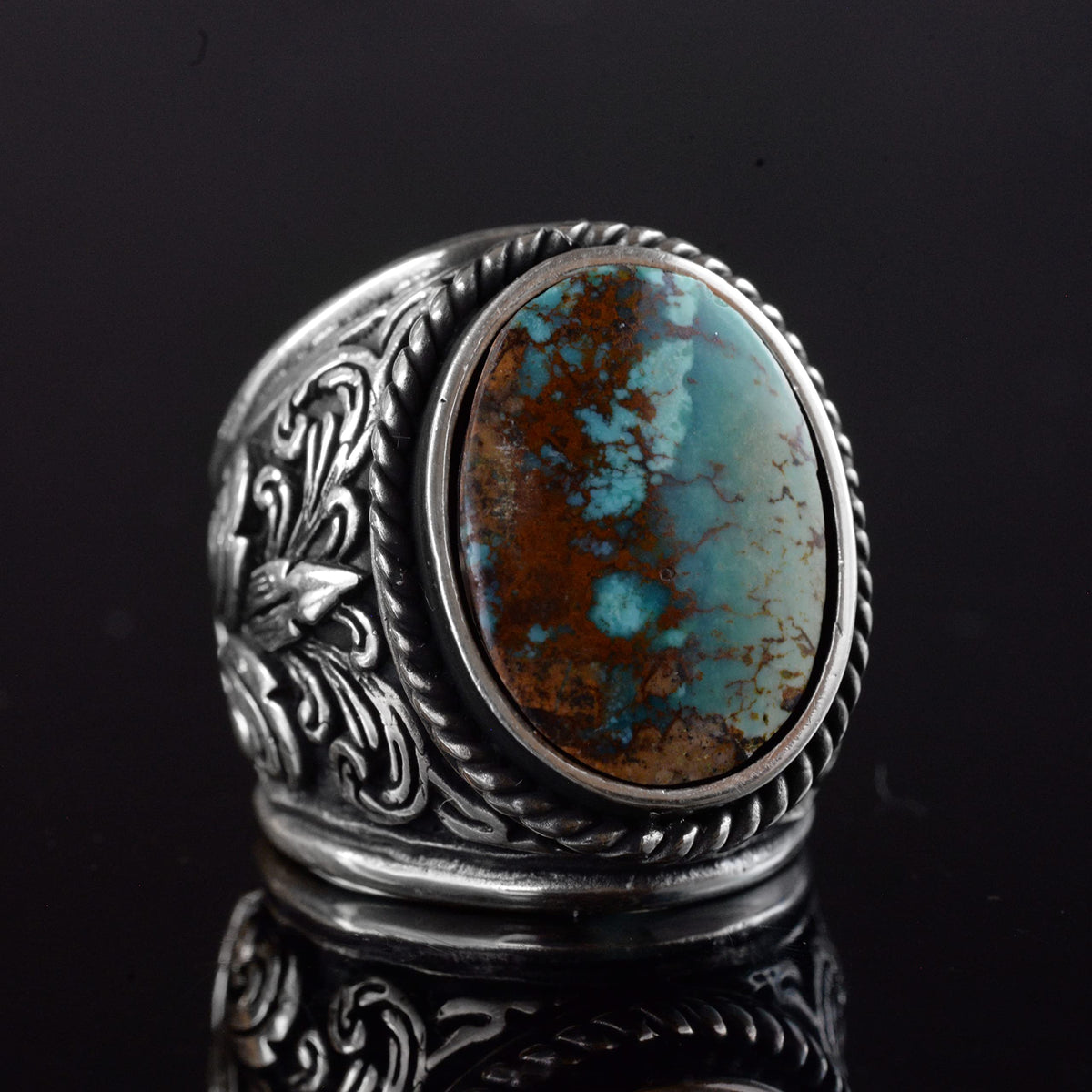Turquoise Stone Ring, 925 Sterling Silver Handmade Dragon Design — 5