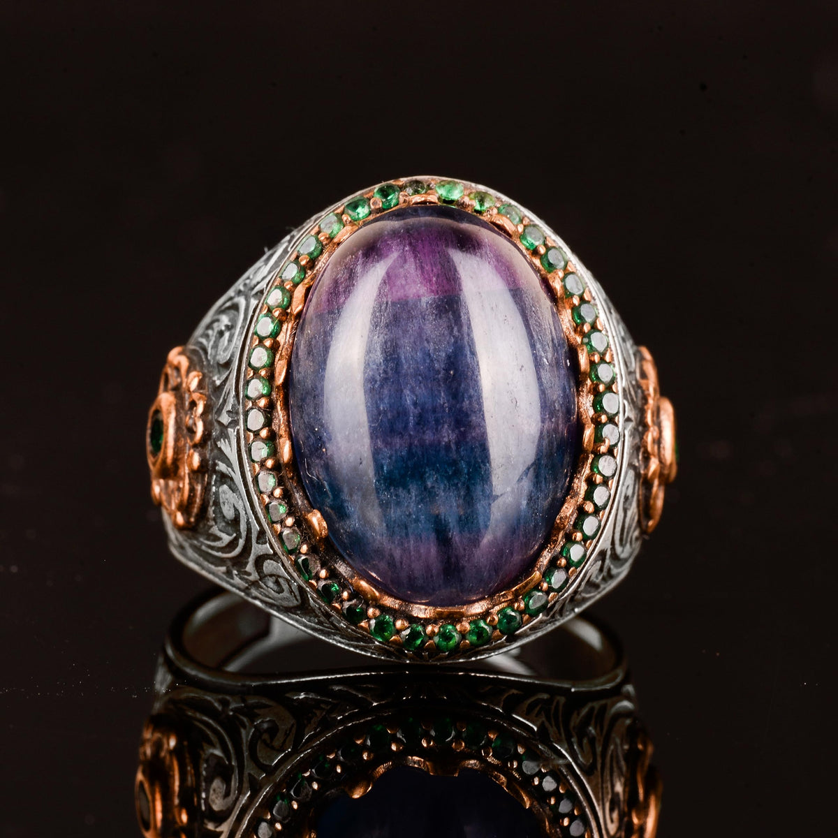 King Ring, Natural Fluorite Stone Ring, 925 Sterling Silver — 6