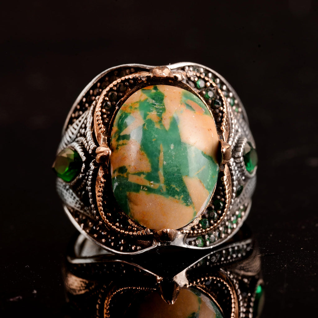 Natural Arizona Turquoise Stone Ring, 925 Sterling Silver, Handmade Sultan Ring — 7