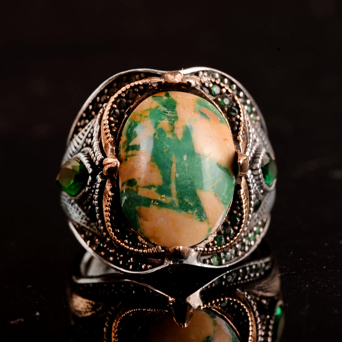 Natural Arizona Turquoise Stone Ring, 925 Sterling Silver, Handmade Sultan Ring — 7