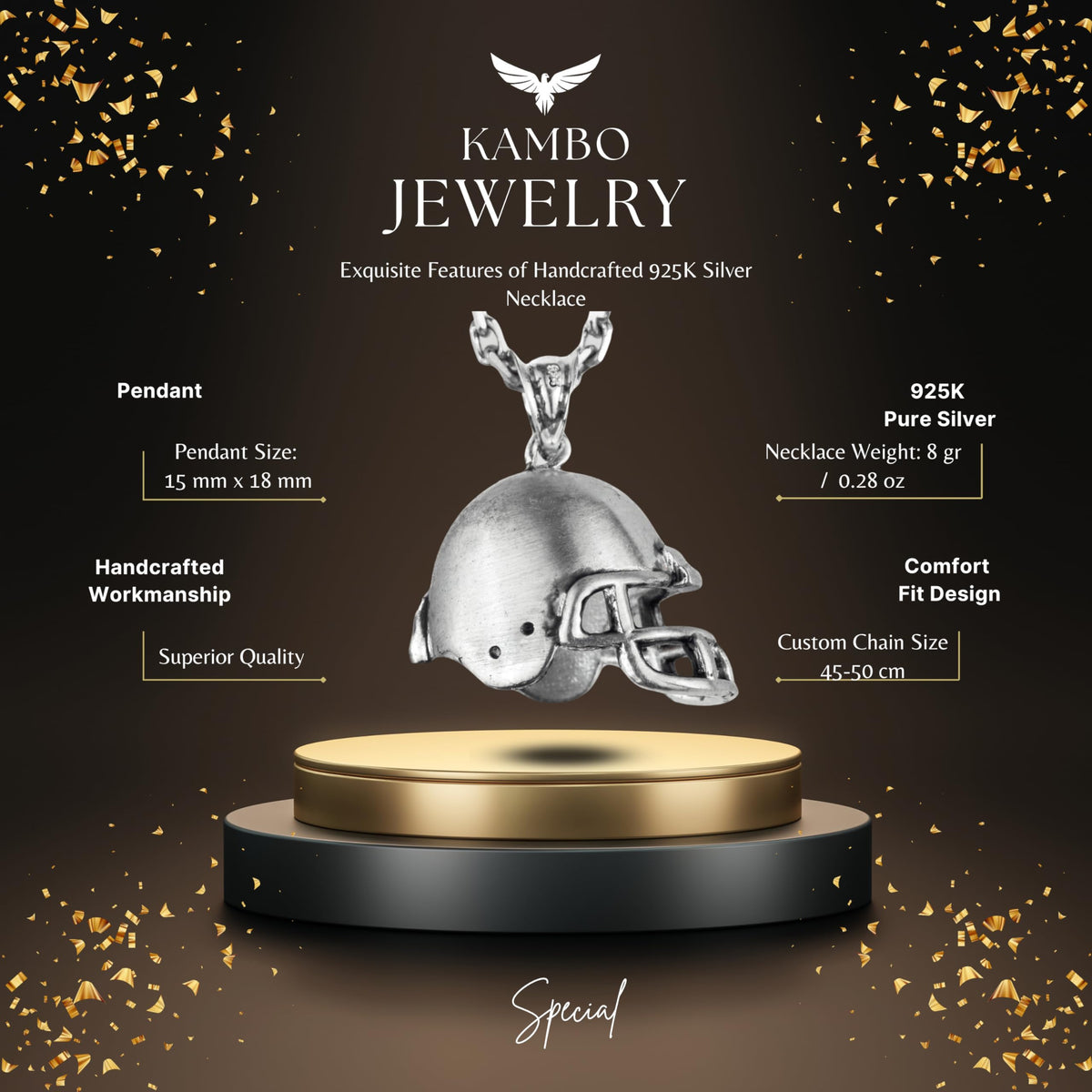 925 Sterling Silver Football Helmet Necklace - Handmade Sports Jewelry - Gift for Football Fans — 2