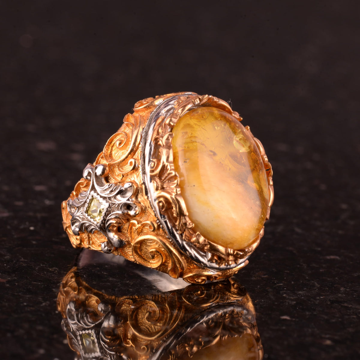 925 Sterling Silver Natural Amber Stone Men's Ring - Handcrafted Vintage Style Jewelry — 4
