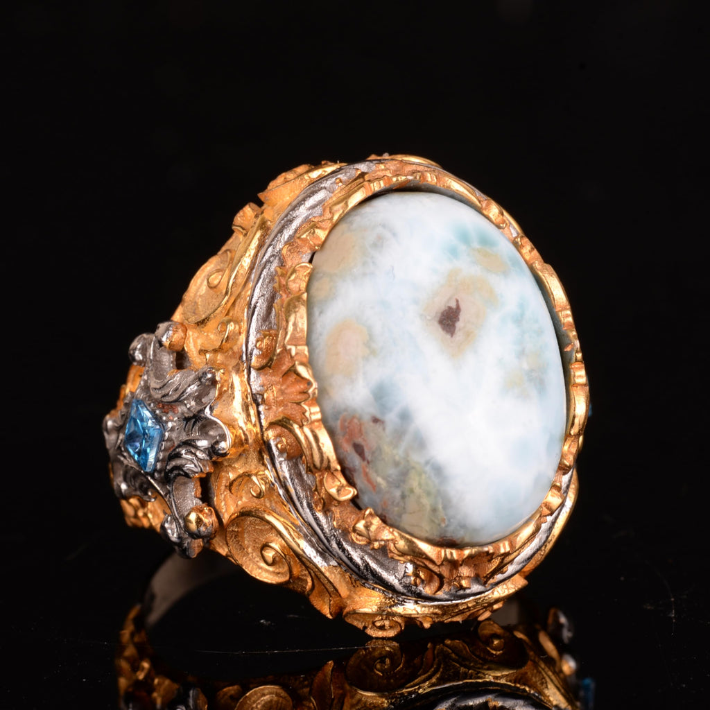 Natural Larimar Stone Men's Ring - 925 Sterling Silver Handmade Ring — 4