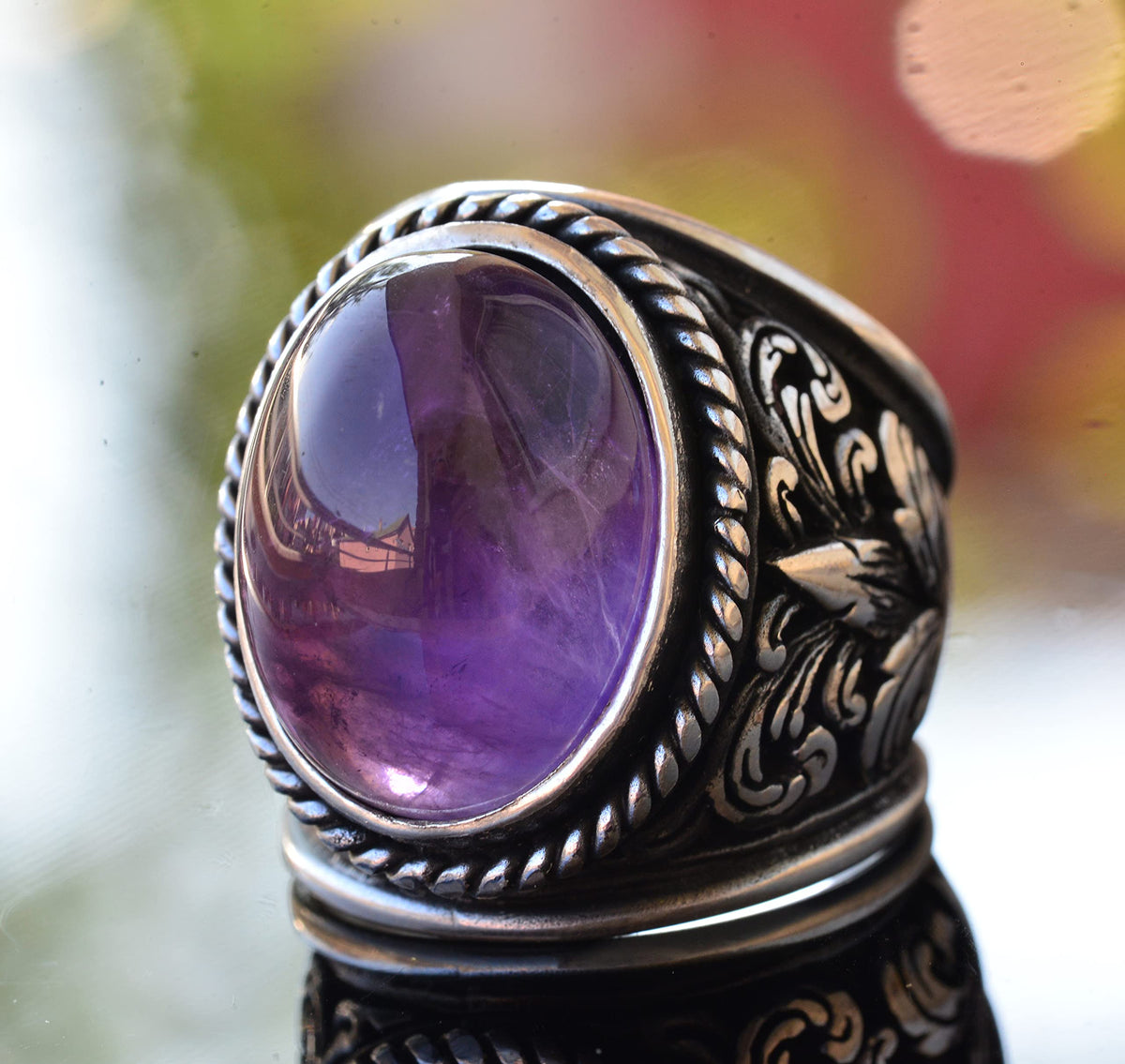 Elegant Stone Collection: 925 Sterling Silver Ring - Natural Stone Selection (Amethyst) — 3