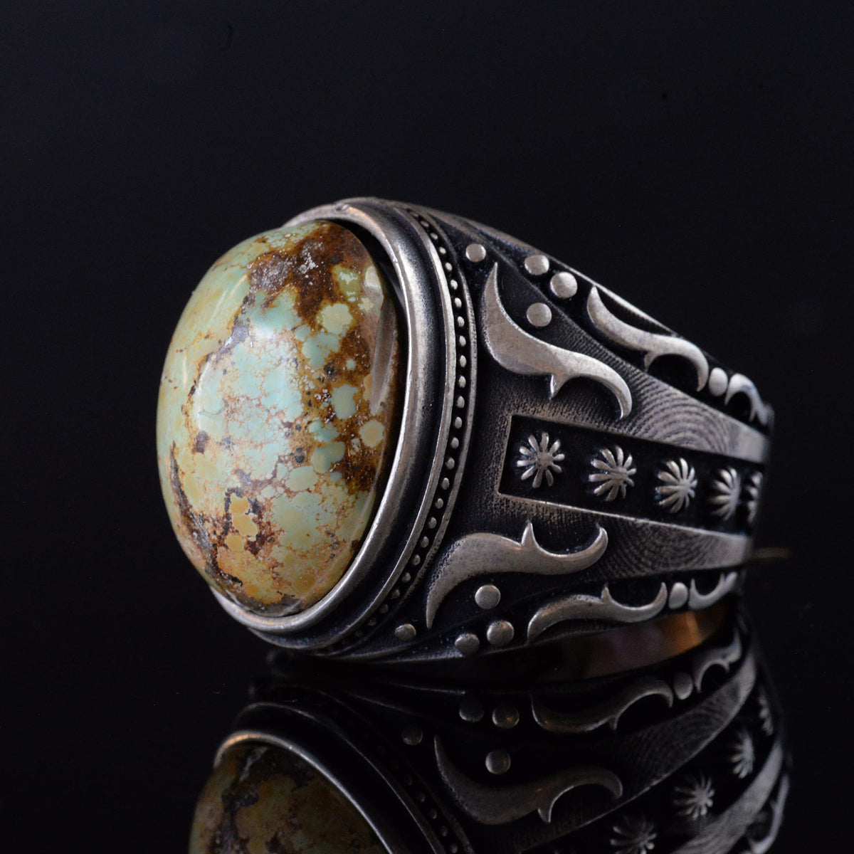 925 Sterling Silver Men's Ring Natural Arizona Turquoise Stone - Vintage Design Handmade Jewelry (Model-2) — 6