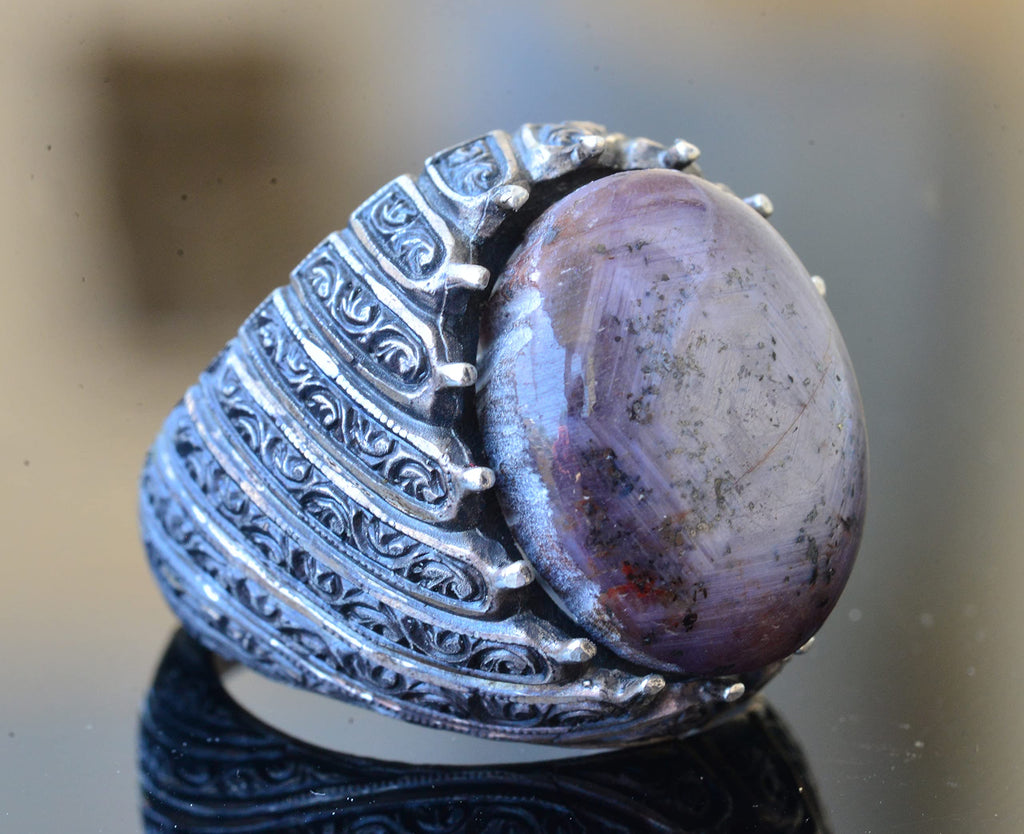 KAMBO Handmade Men's Antique Star Ruby Ring in 925 Sterling Silver, Vintage Statement Jewelry, Natural Gemstone, Classic