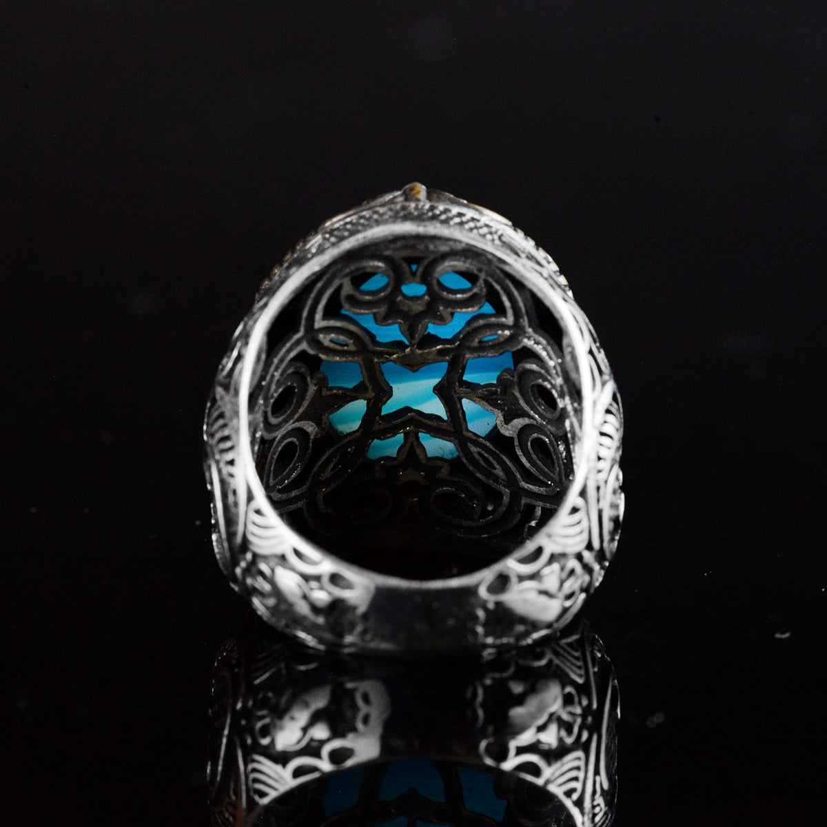 Natural Blue Tree Stone Ring, 925 Sterling Silver Handmade — 8