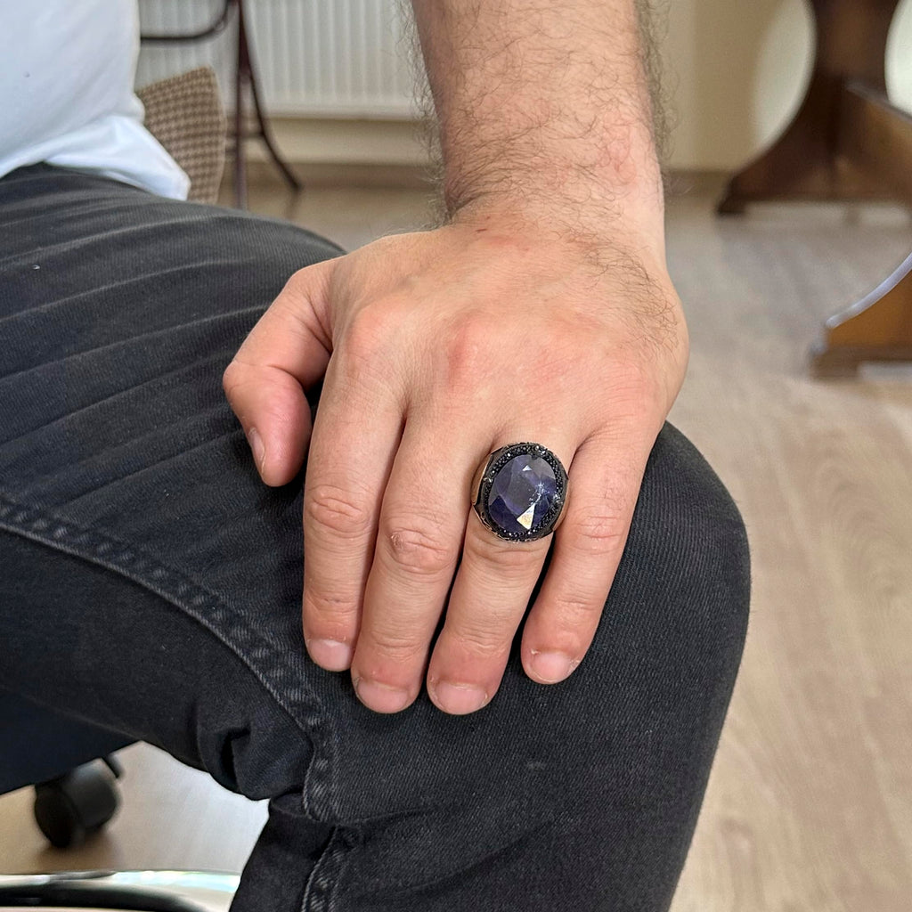 Islamic Silver Ring | Natural Blue Sapphire Stone | Elegant 925 Sterling Silver Men's Ring | Design of Loyalty and Wisdom — 3