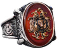 925 Sterling Silver Men's Ring with Created Agate Stone - Lion Symbol Design, Bold and Majestic