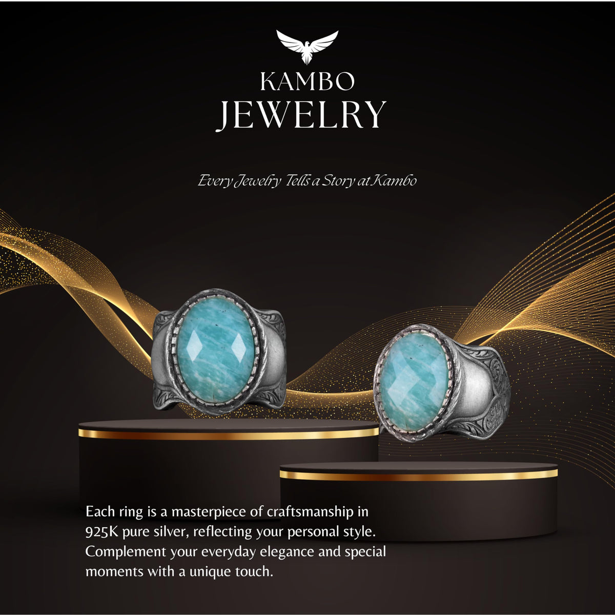 Natural Stone Ring, 925 Sterling Silver Ring, (Amazonite) — 7