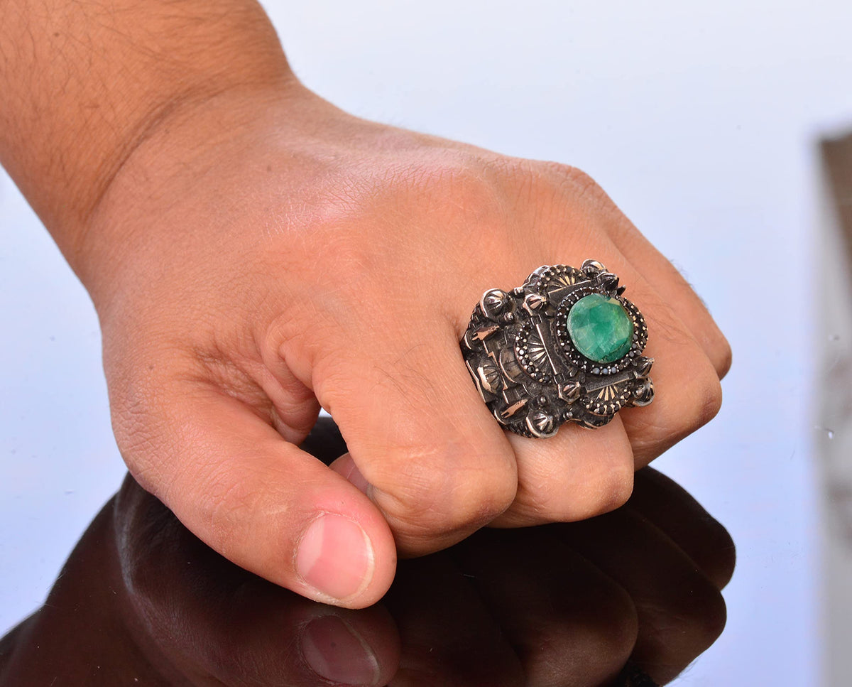 Luxury 925 Sterling Silver Ring - Natural Emerald Stone - Elegant and Magnificent Design — 7