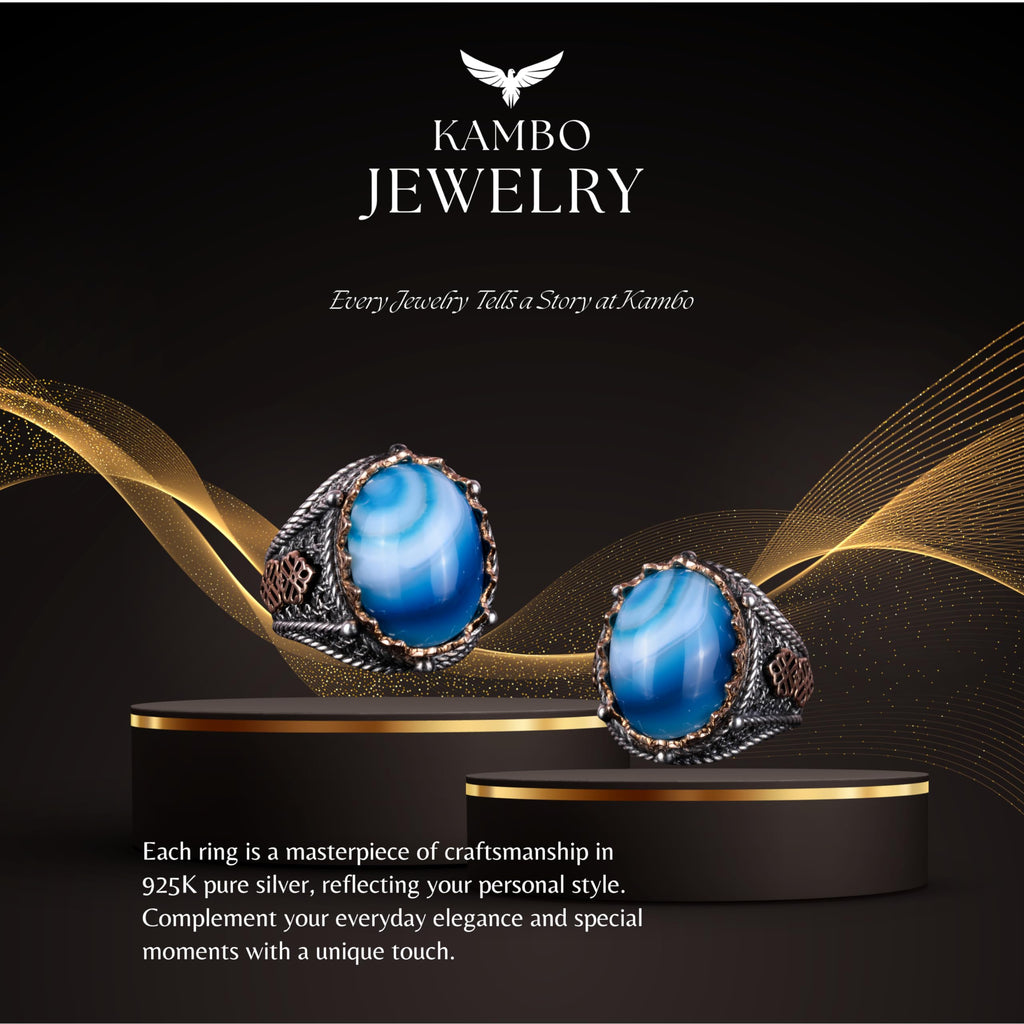 Natural Blue Agate Stone Ring — 7