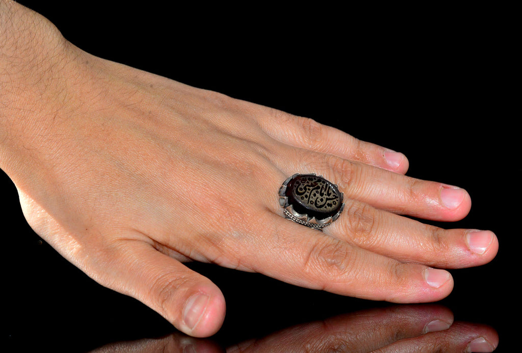 925 Sterling Silver Ring, Islamic Ring, Men's Ring, Natural Agate Stone — 6
