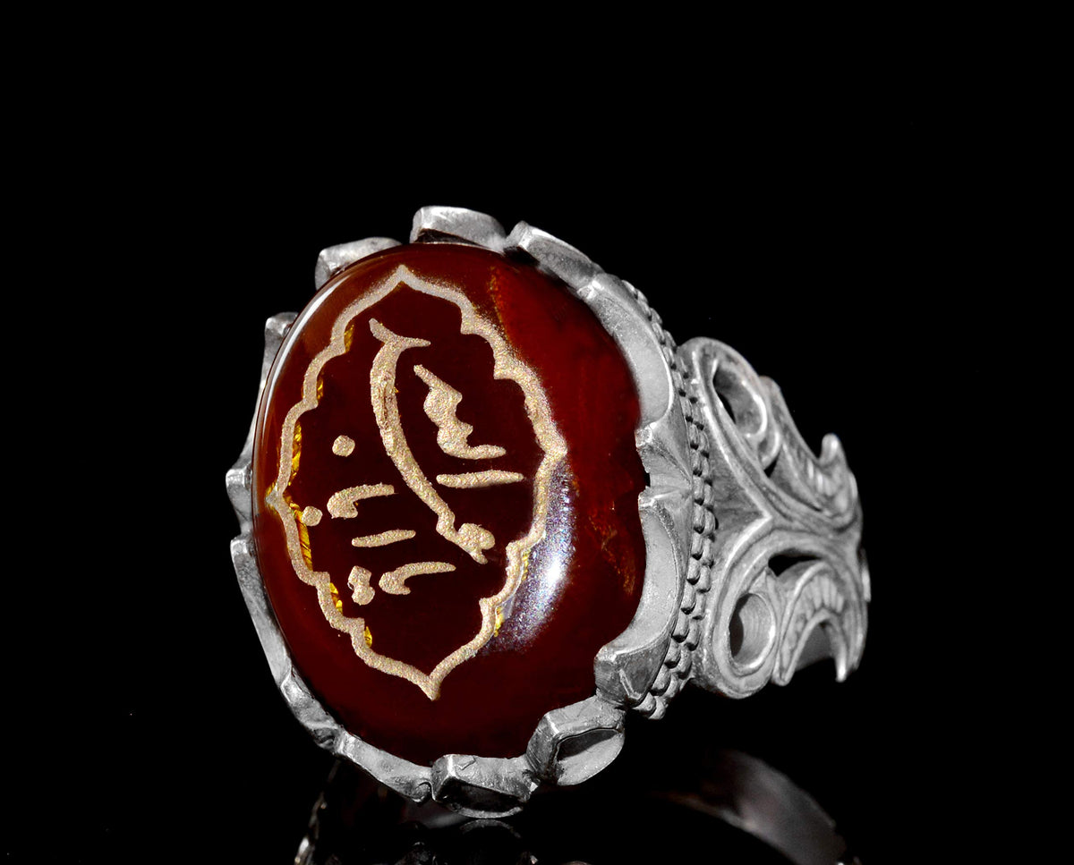 Islamic Ring | Men's Silver Ring | Stylish Religious Ring with Natural Agate Stone — 3
