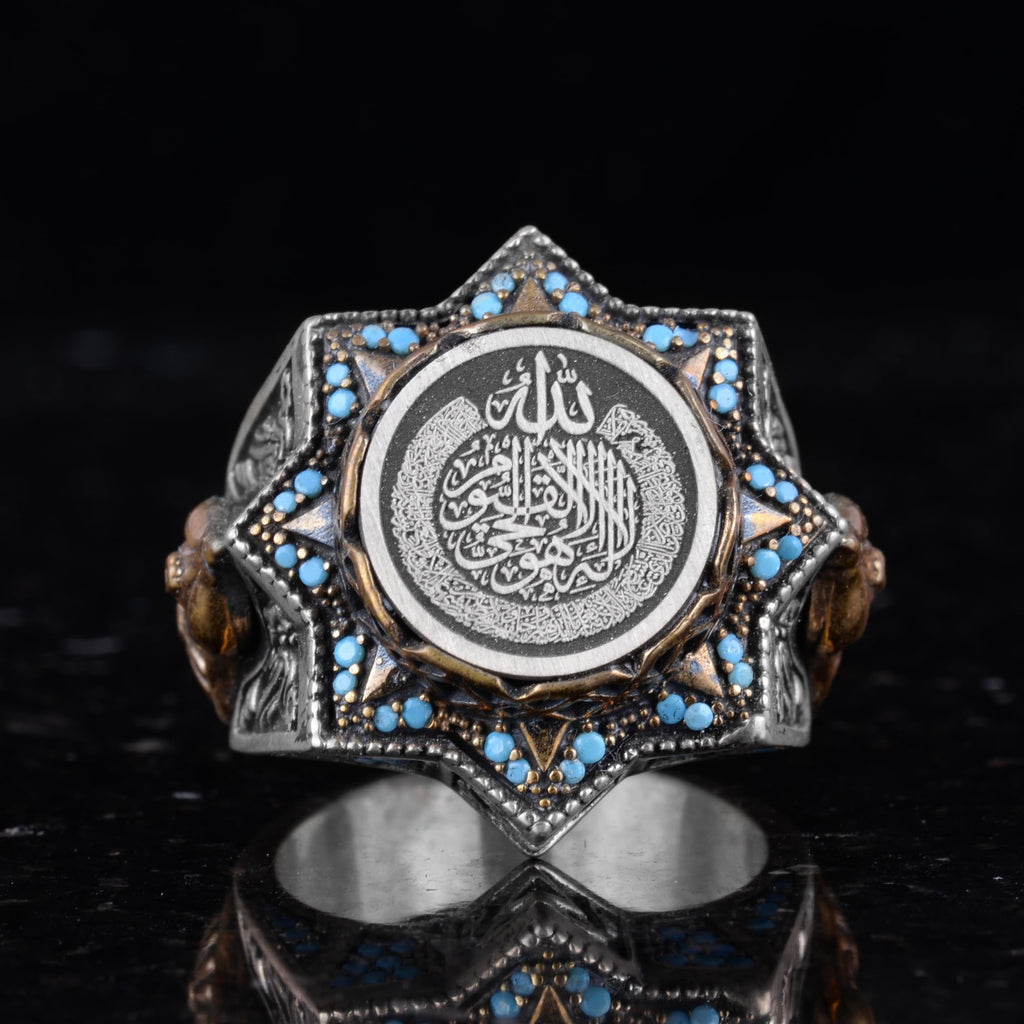 Zircon Stone and Star Pattern Religious Design Silver Men's Ring — 3