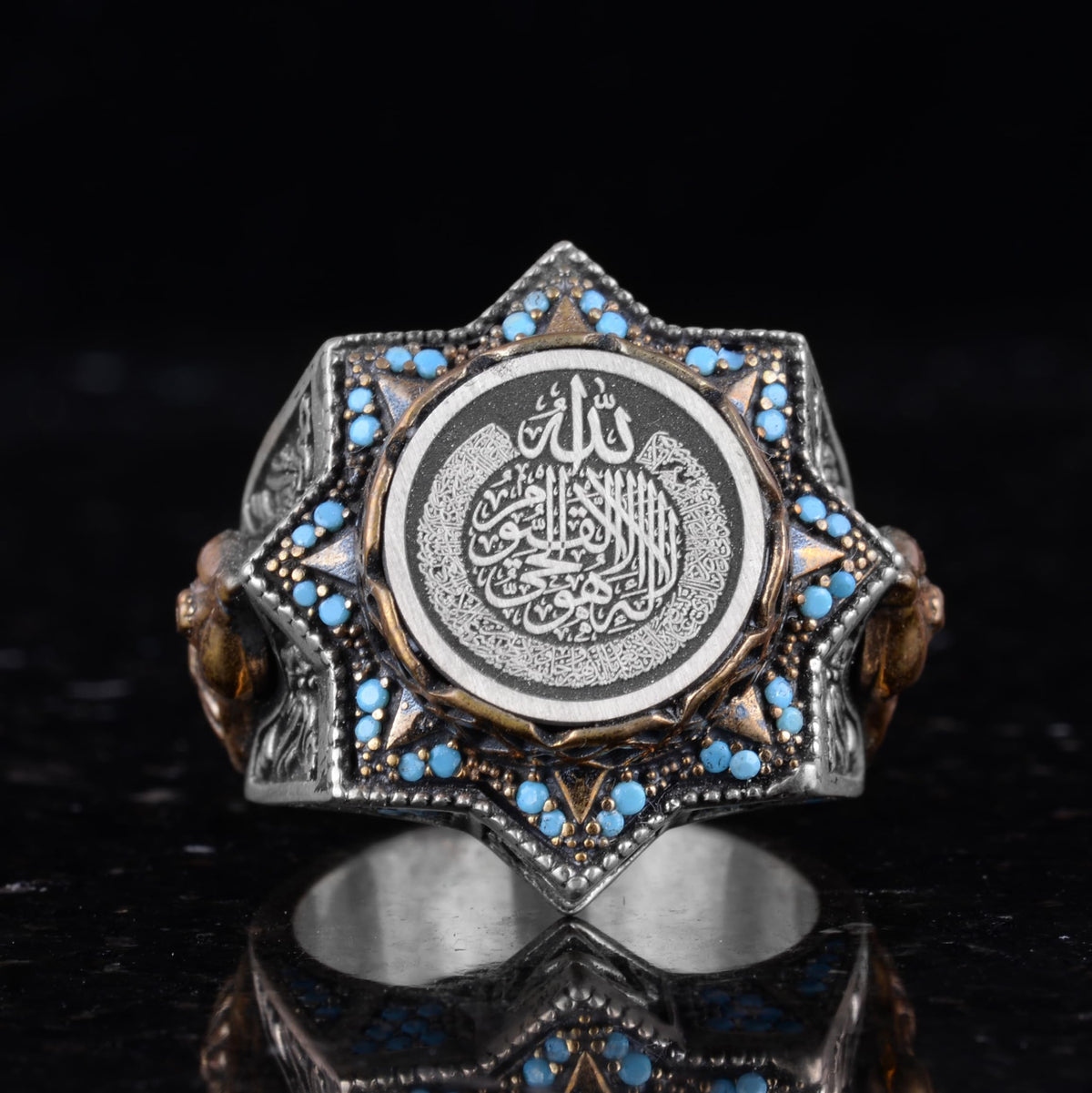 Zircon Stone and Star Pattern Religious Design Silver Men's Ring — 3