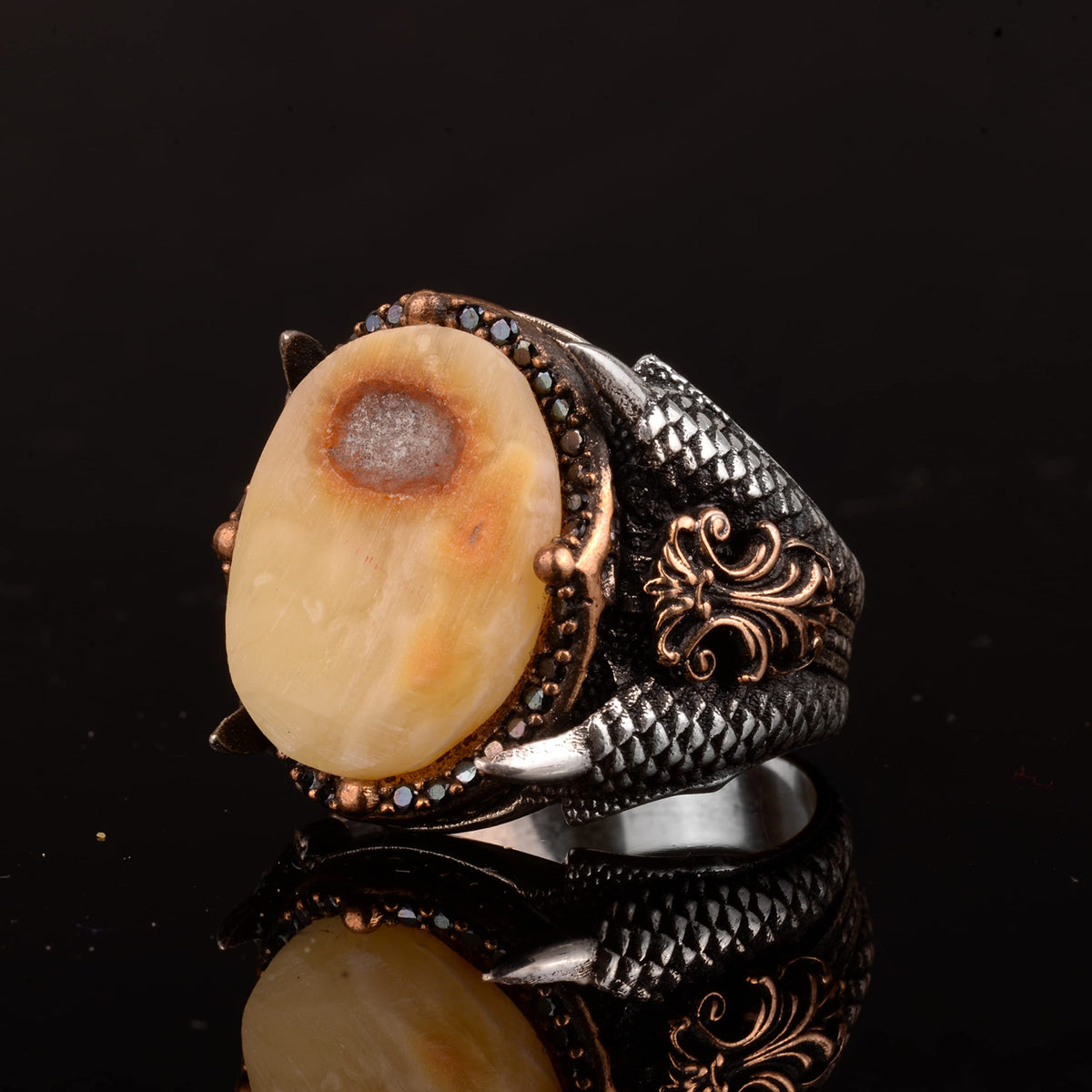 Natural Amber Stone Ring, 925 Sterling Silver Ring — 4