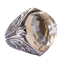 KAMBO Handmade Men's Sterling Silver Ring with Natural Citrine Gemstone, Vintage Statement Jewelry, 925 Sterling Silver 