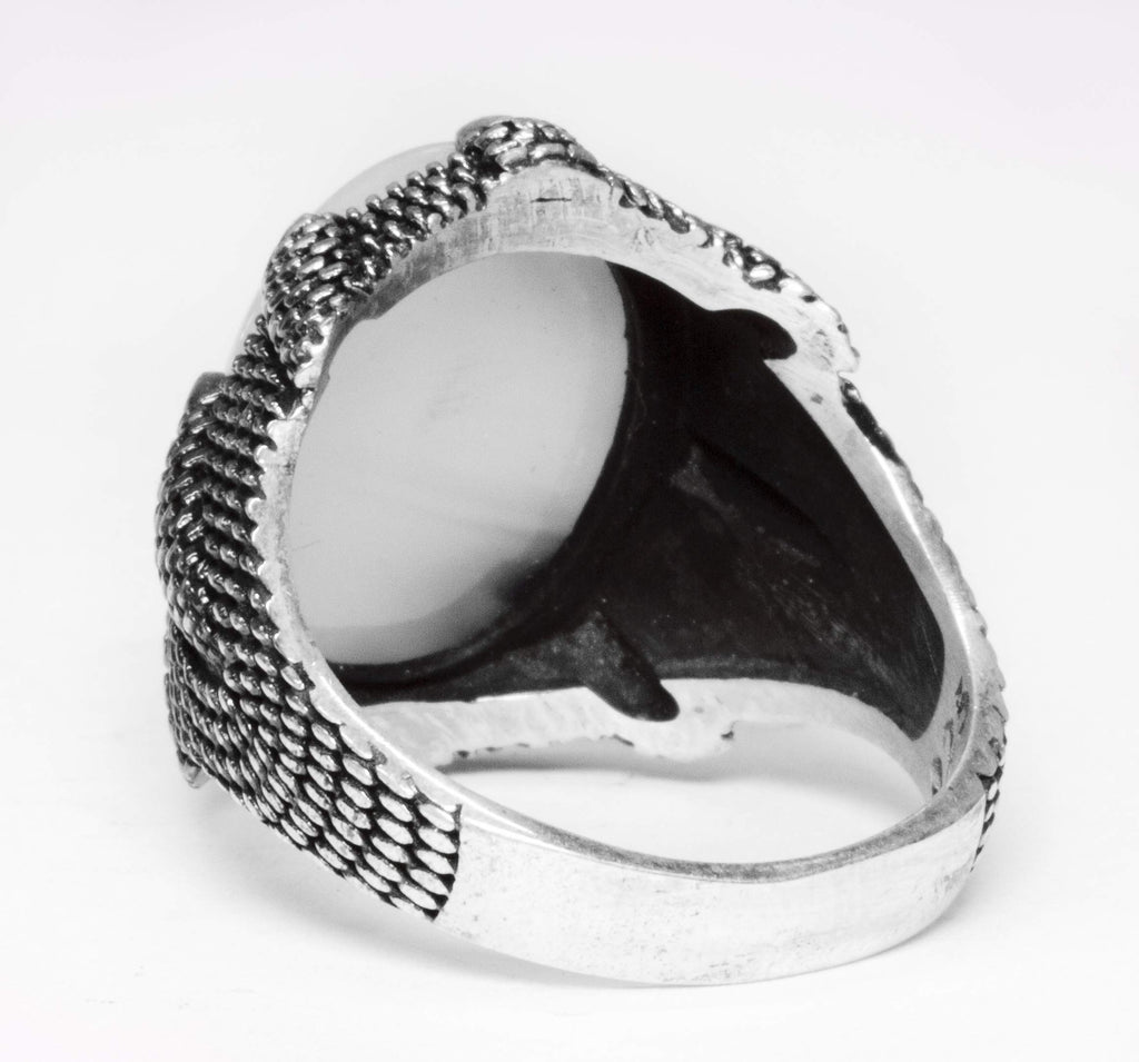 925 Sterling Silver Men's Ring - Yemen Agate - Eagle Claw Design - Handmade Jewelry — 5