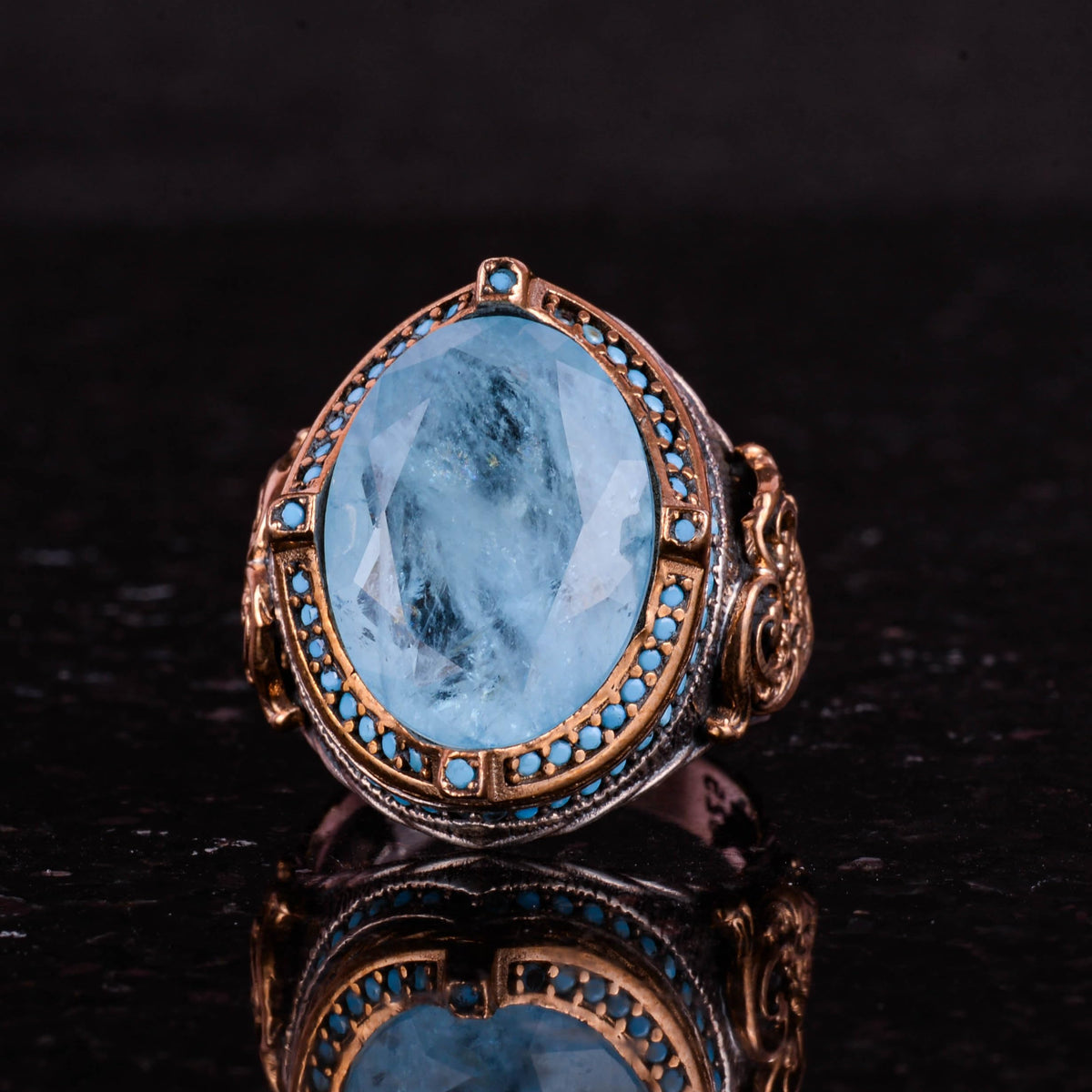 925 Sterling Silver Men's Ring, Synthetic Stone, Handmade Vintage Design — 6