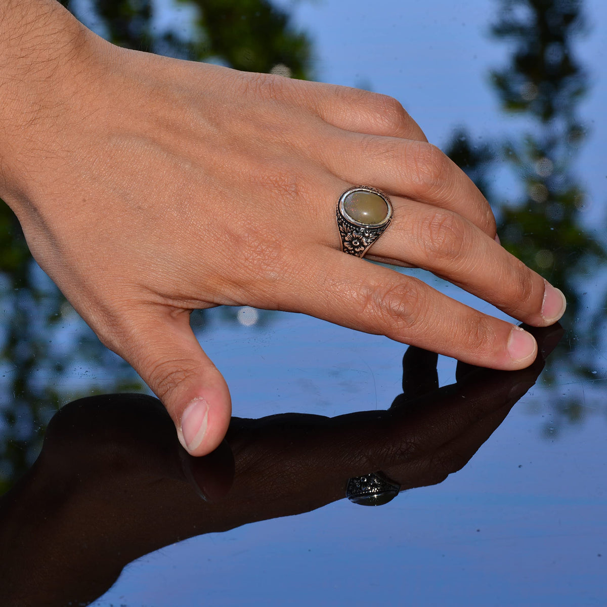 Real Natural Opal Stone Men's Ring - Handmade 925 Sterling Silver — 6