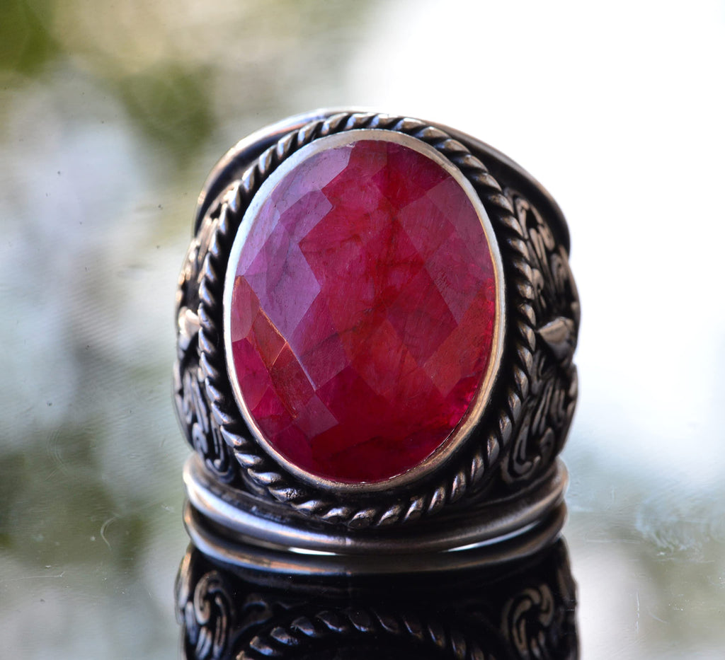 925 Sterling Silver Men's Ring with Natural Ruby Stone — 5