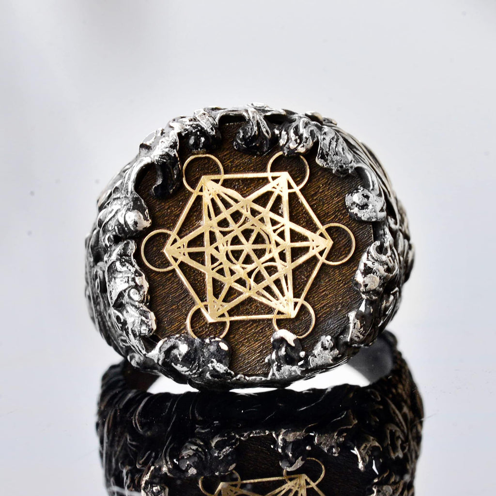 Sacred Geometry Men's Ring, 925 Sterling Silver Metatron Cube Design — 3