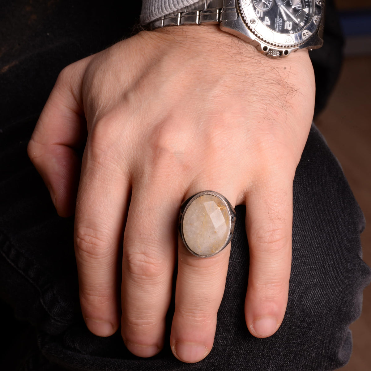 Kambo Genuine Natural Rutilated Quartz Stone Ring - 925 Sterling Silver Mevlevi Sufi Ring — 3